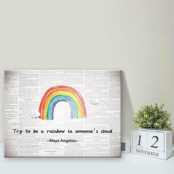 Maya Angelou Rainbow Cloud Canvas Wall Art, Newspaper Decor, 15 in - Picture 3 of 5